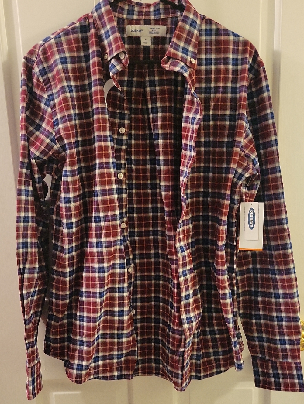 Old Navy Men’s Plaid Button-Down Shirt - Red, Blue & White